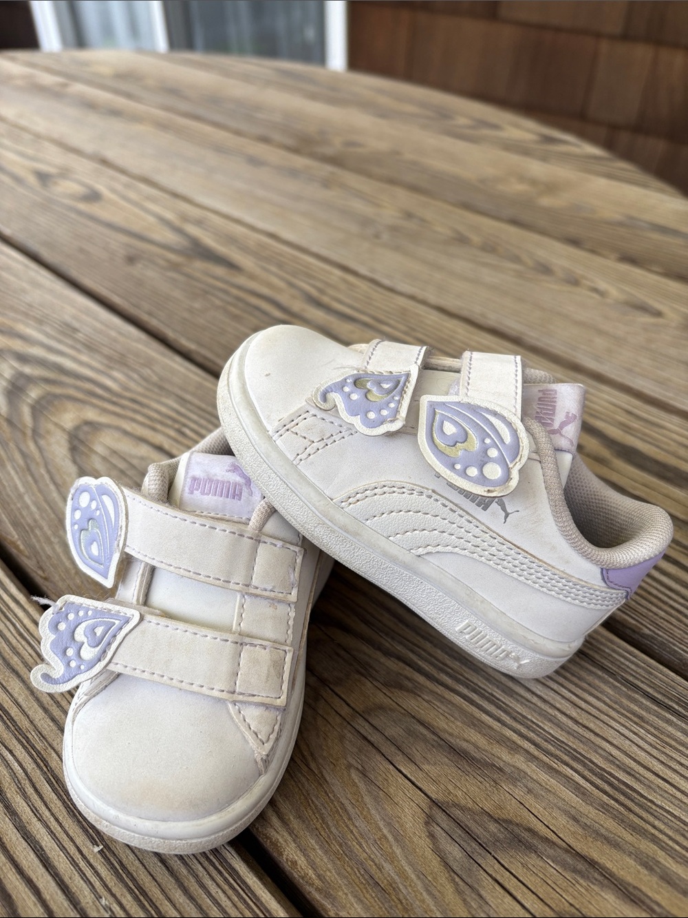 Puma Kids White & Lavender Butterfly Velcro Sneakers, 5